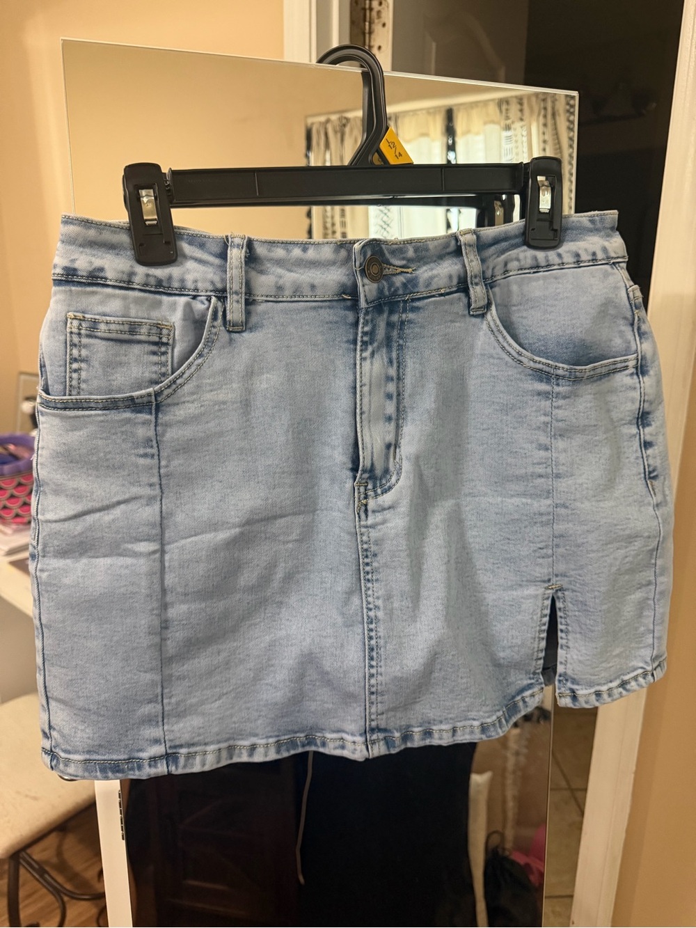 Light Blue Denim Skort with Front Slit